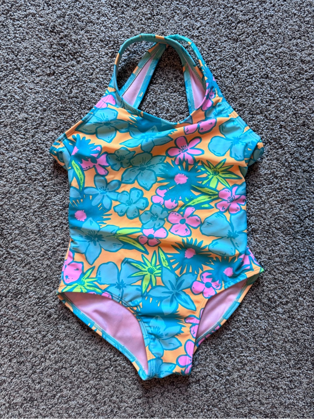 Cat & Jack Kids Floral One-Piece Swimsuit - Turquoise, Orange & Pink